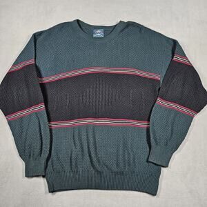 Vtg Jantzen Sweater Mens Large Green Black Colorblock Pullover Grandpa USA 90s